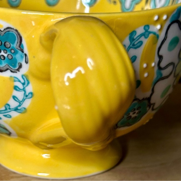Anthropologie Elka Ayaka Akila Yellow Floral Footed Twist Handle Coffee Cup Mug - Picture 2 of 8